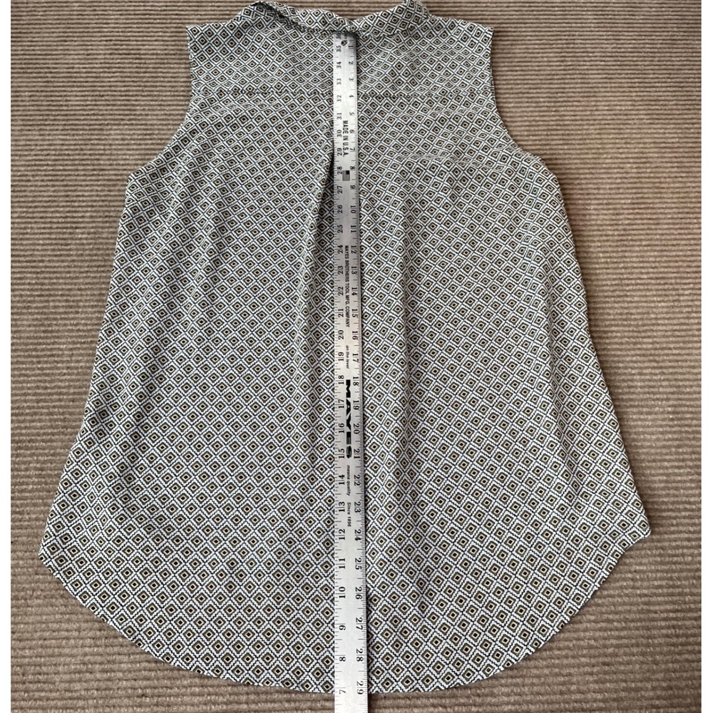 HM Womens Sleeveless Button Down Blouse Geometric‎ Diamond Print Green Size 12 - Picture 3 of 6
